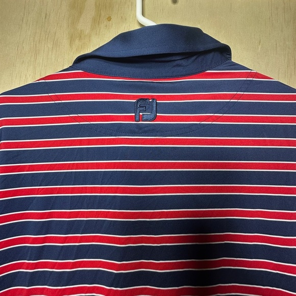 Footjoy Golf Polo Men's Size XL Bull Run Golf Club Red/Blue Striped Shirt - Picture 7 of 8